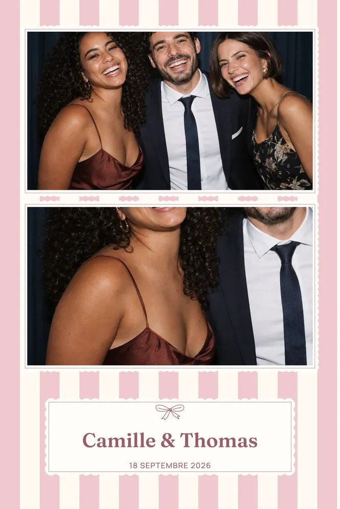 Aperçu du modèle Rayures Rose Bonbon en 10×15 portrait, avec une photo d’exemple