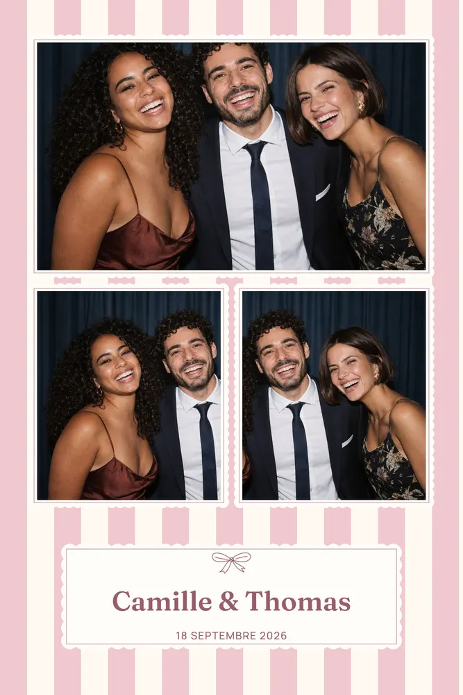 Aperçu du modèle Rayures Rose Bonbon en 10×15 portrait, avec une photo d’exemple