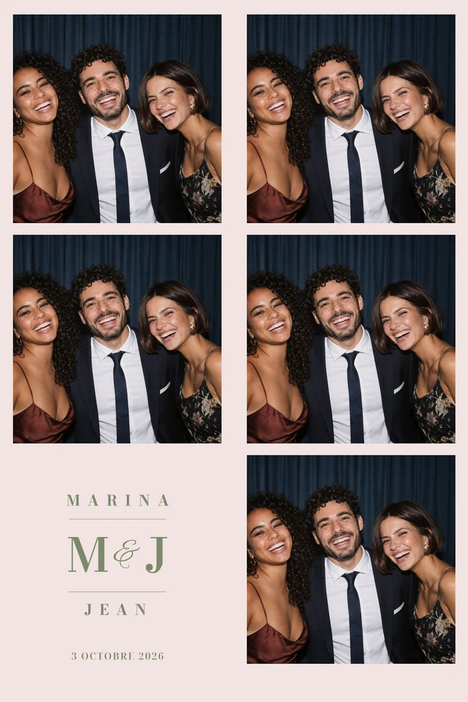 Aperçu du modèle Sauge & Rosé en 10×15 portrait, avec une photo d’exemple