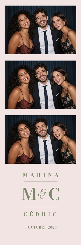 Aperçu du template photobooth Sauge & Rosé en bandelette 5×15